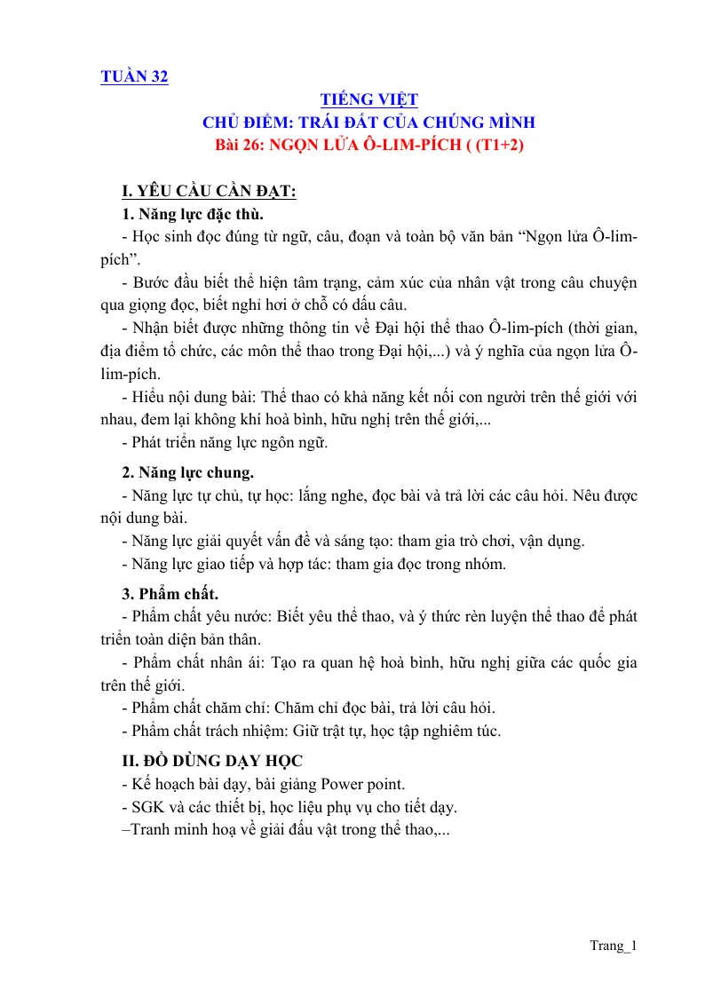 Giáo Án Tiếng Việt 3 Tuần 32