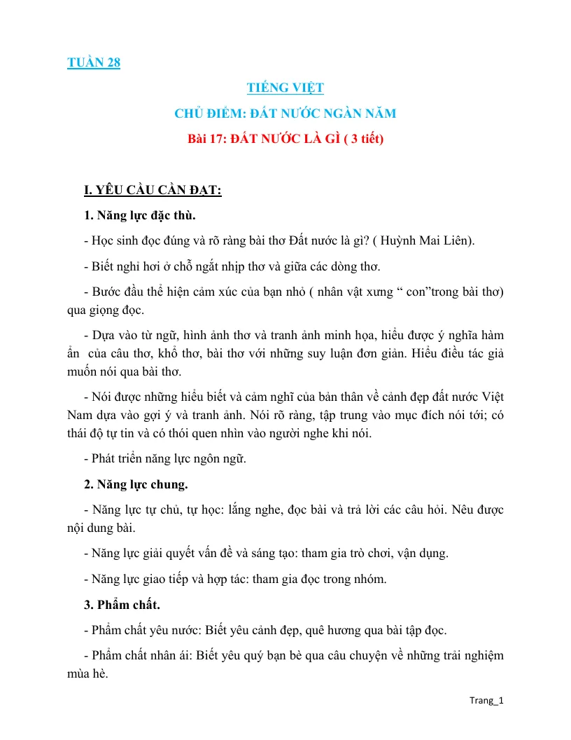 Giáo Án Tiếng Việt 3 Tuần 28