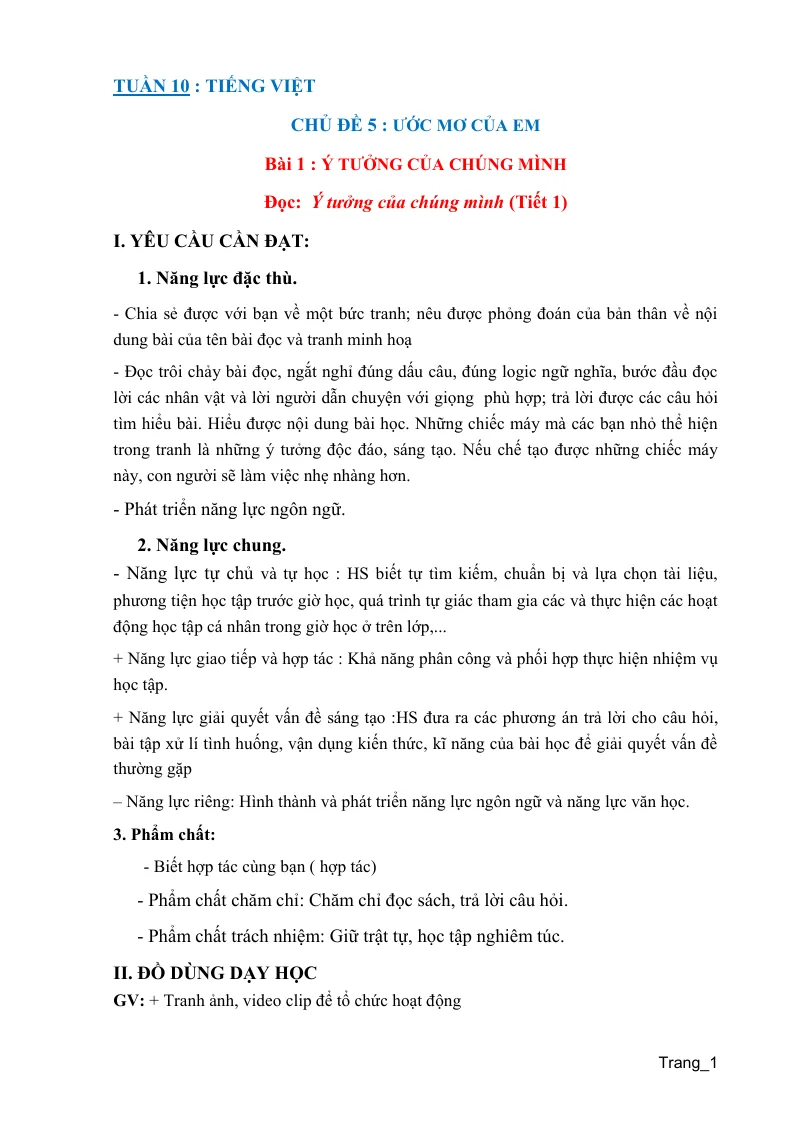 Giáo Án Tiếng Việt 3 Tuần 10