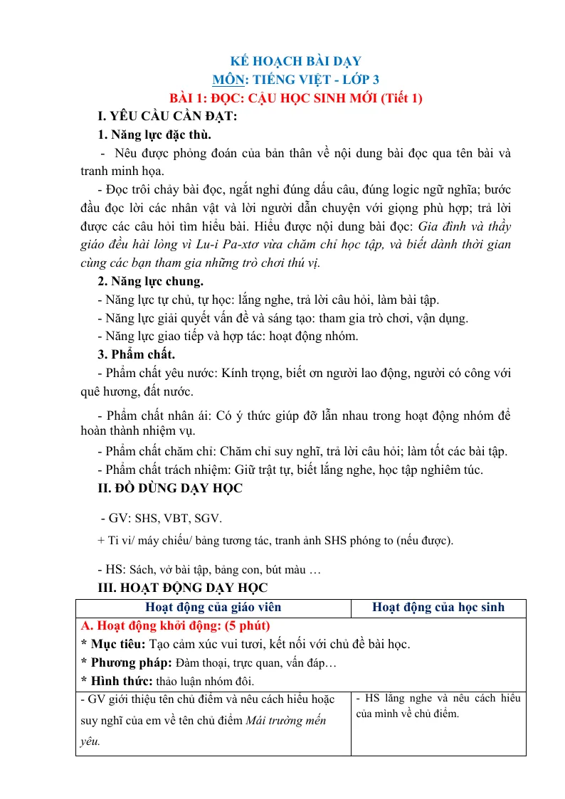 Giáo Án Tiếng Việt 3 Tuần 3