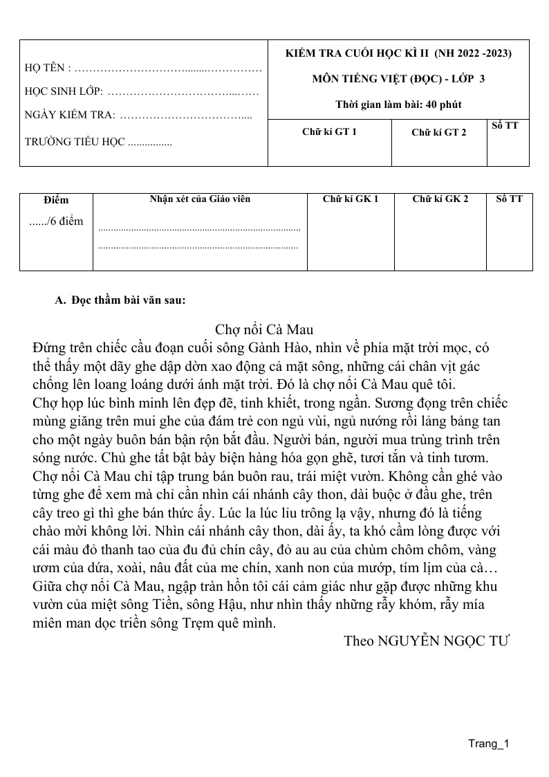 Bộ Đề Kiểm Tra Học Kỳ 2 Tiếng Việt 3