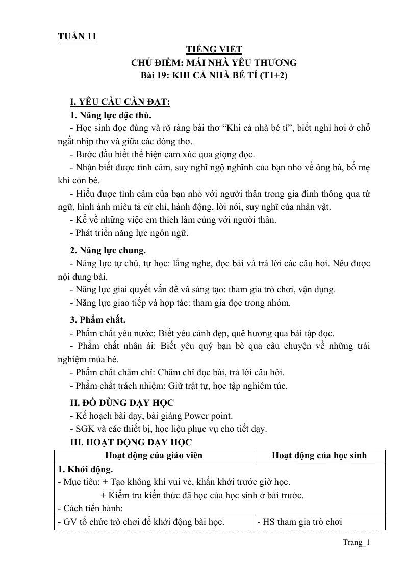 Giáo Án Tiếng Việt 3 Tuần 11