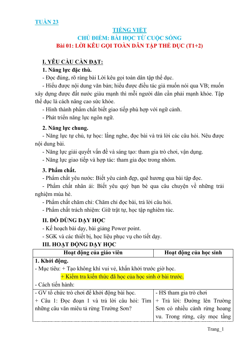 Giáo Án Tiếng Việt 3 Tuần 23