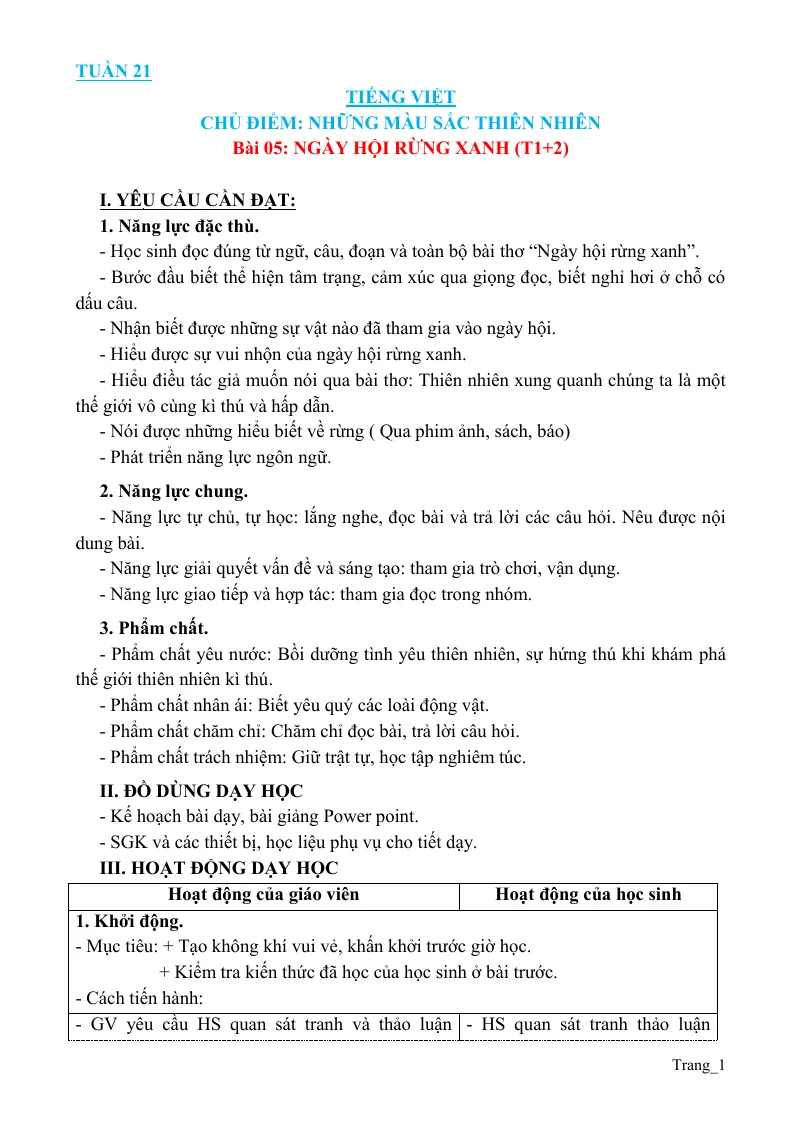Giáo Án Tiếng Việt 3 Tuần 21
