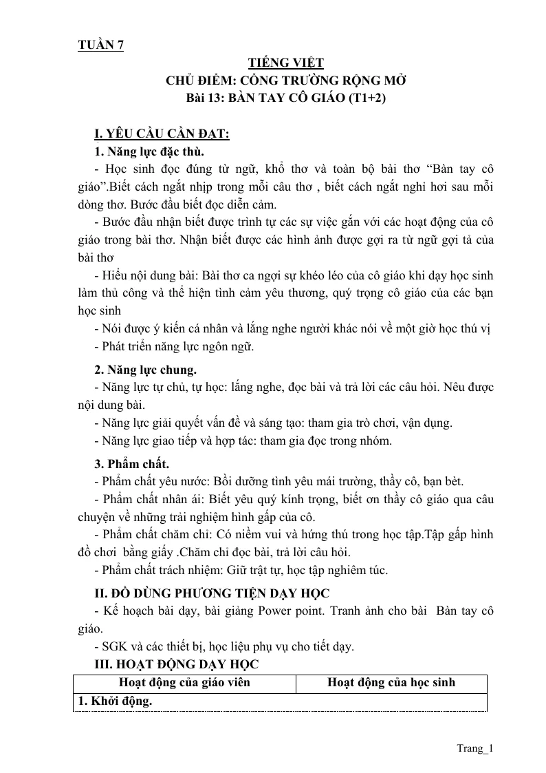 Giáo Án Tiếng Việt 3 Tuần 7