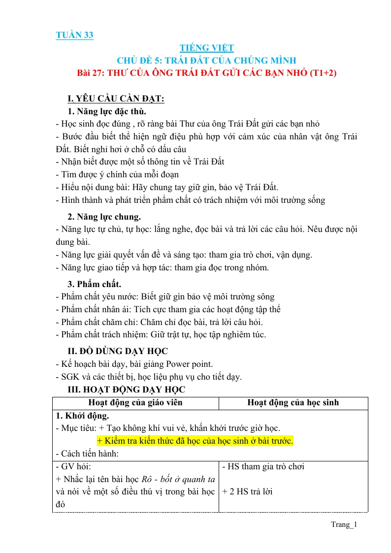 Giáo Án Tiếng Việt 3 Tuần 33