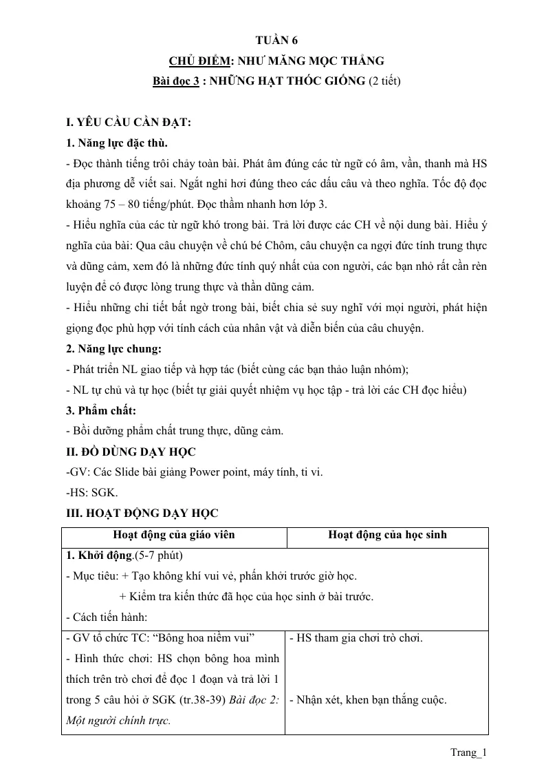 Giáo Án Môn Tiếng Việt Lớp 4 Tuần 6