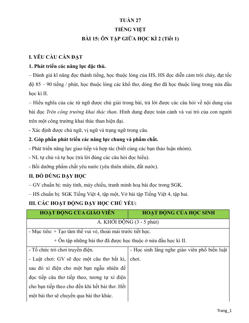 Giáo Án Môn Tiếng Việt Lớp 4 Tuần 27
