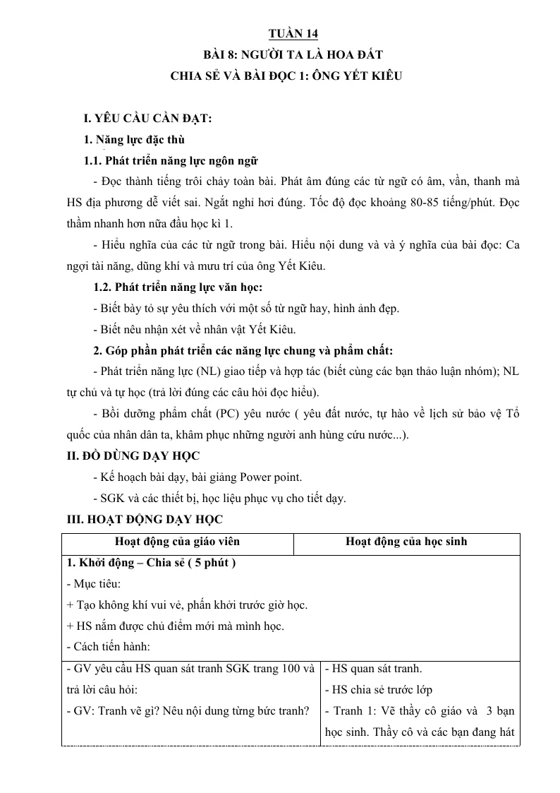 Giáo Án Môn Tiếng Việt Lớp 4 Tuần 14