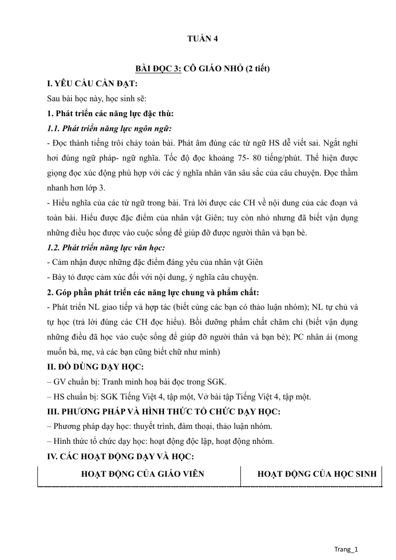 Giáo Án Môn Tiếng Việt Lớp 4 Tuần 4