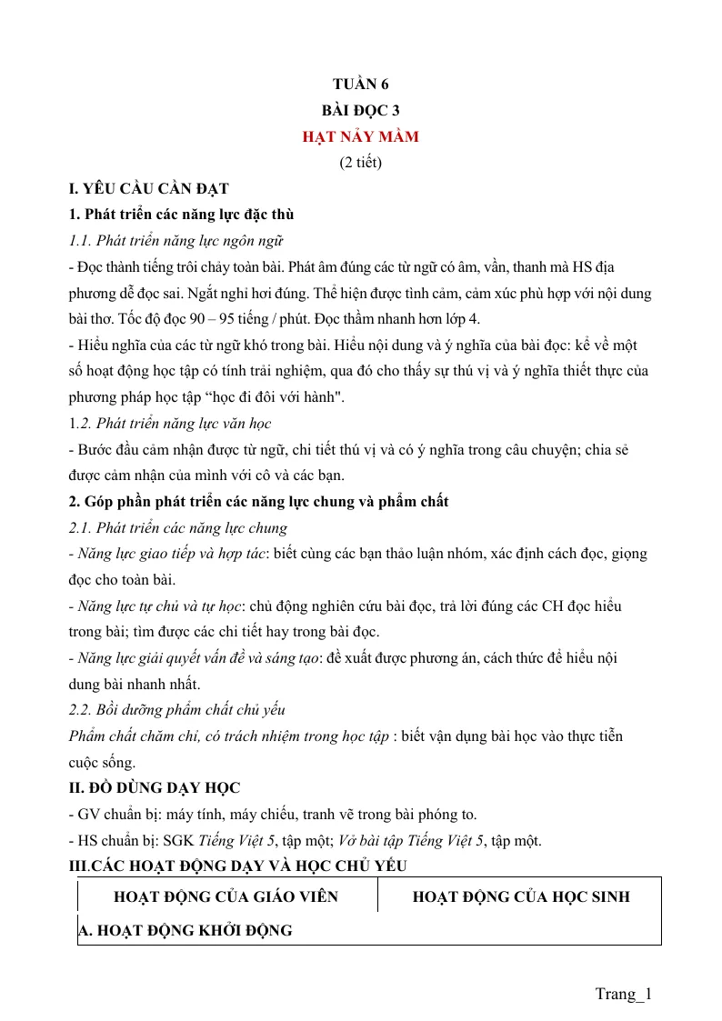 Giáo Án Tiếng Việt 5 Tuần 6