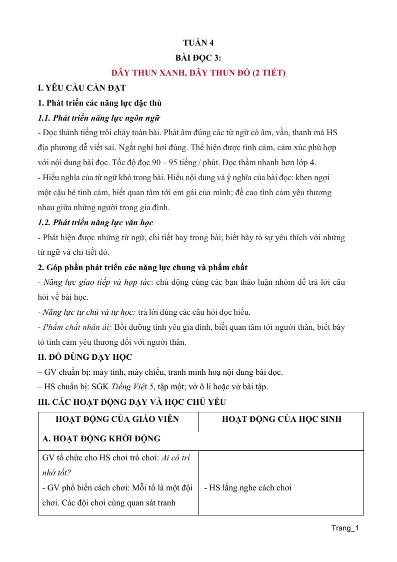 Giáo Án Tiếng Việt 5 Tuần 4