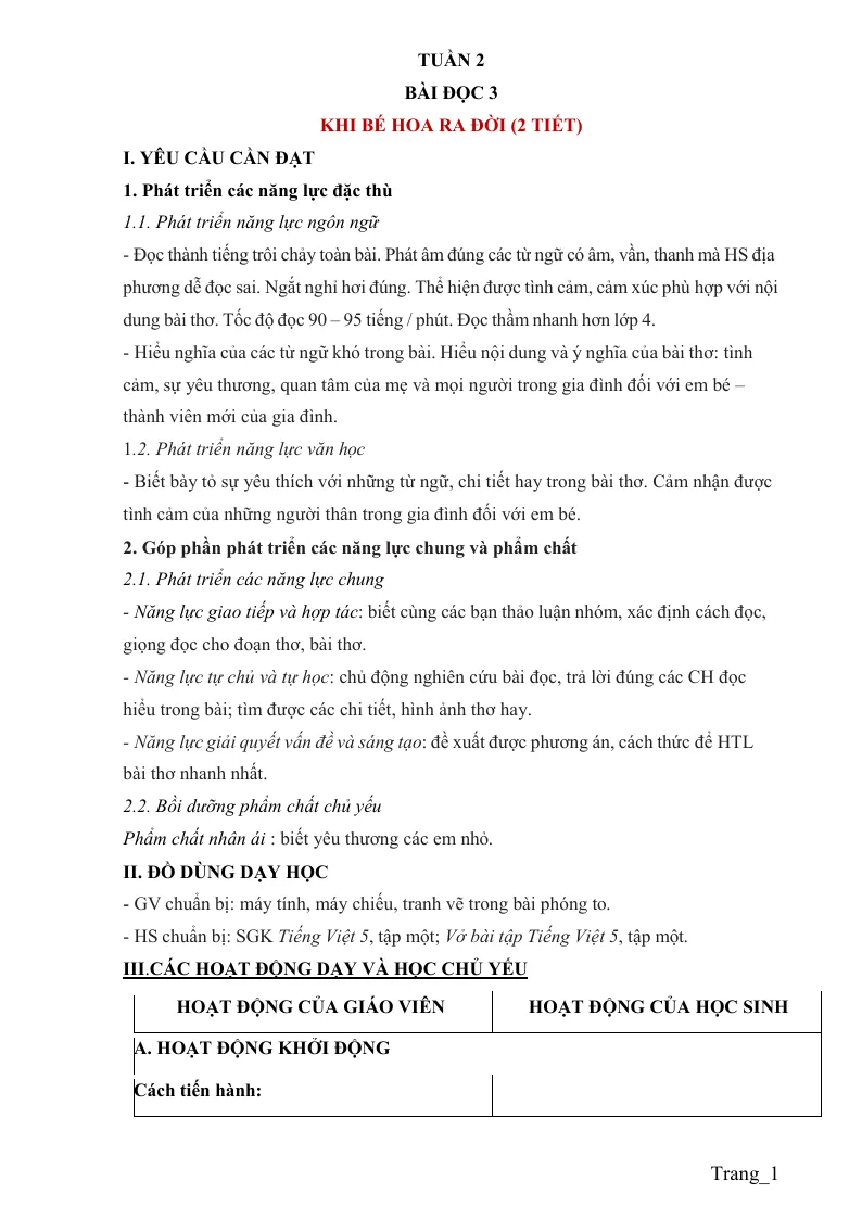 Giáo Án Tiếng Việt 5 Tuần 2