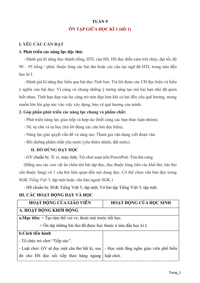 Giáo Án Tiếng Việt 5 Tuần 9