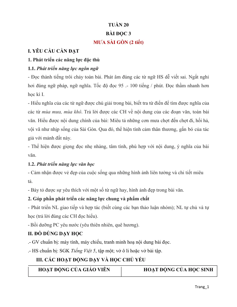 Giáo Án Tiếng Việt 5 Tuần 20