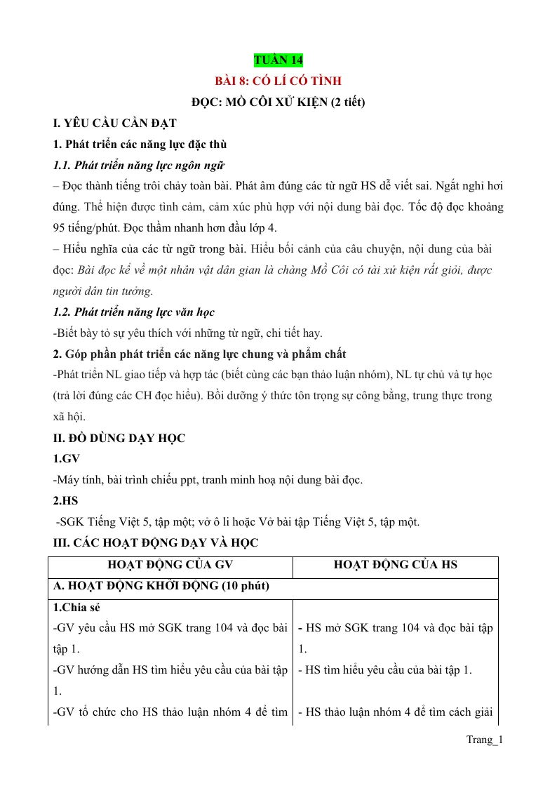 Giáo Án Tiếng Việt 5 Tuần 14