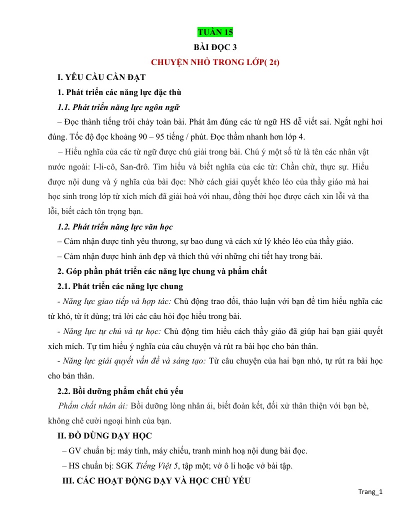 Giáo Án Tiếng Việt 5 Tuần 15