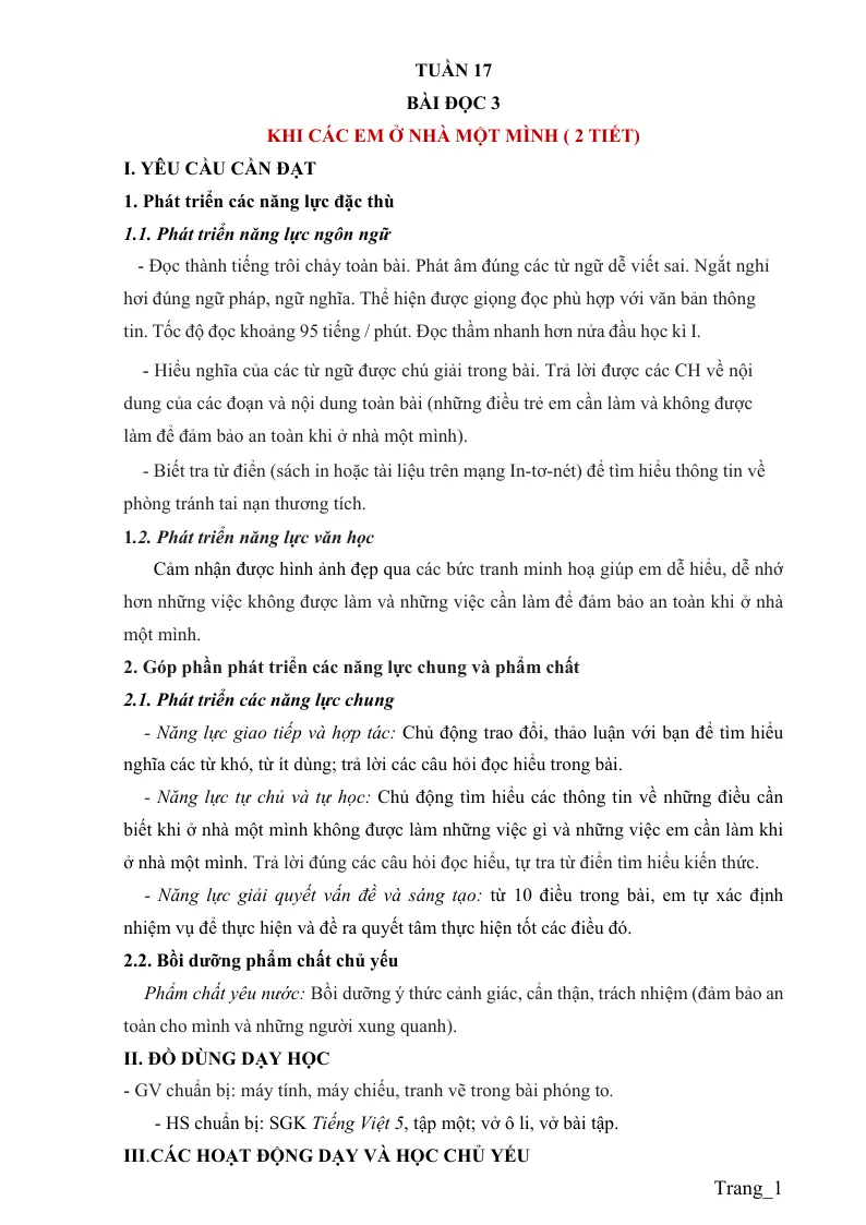 Giáo Án Tiếng Việt 5 Tuần 17