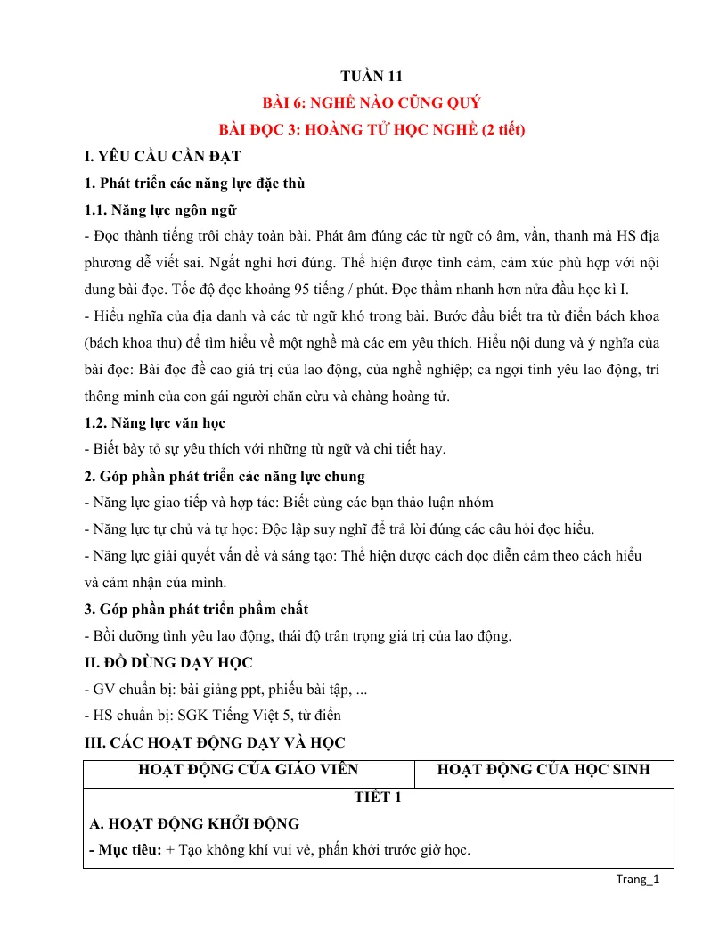 Giáo Án Tiếng Việt 5 Tuần 11