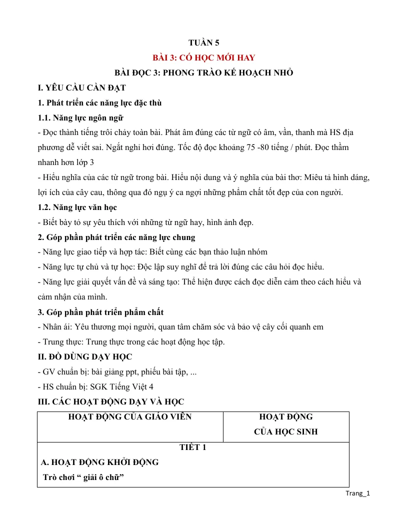 Giáo Án Tiếng Việt 5 Tuần 5