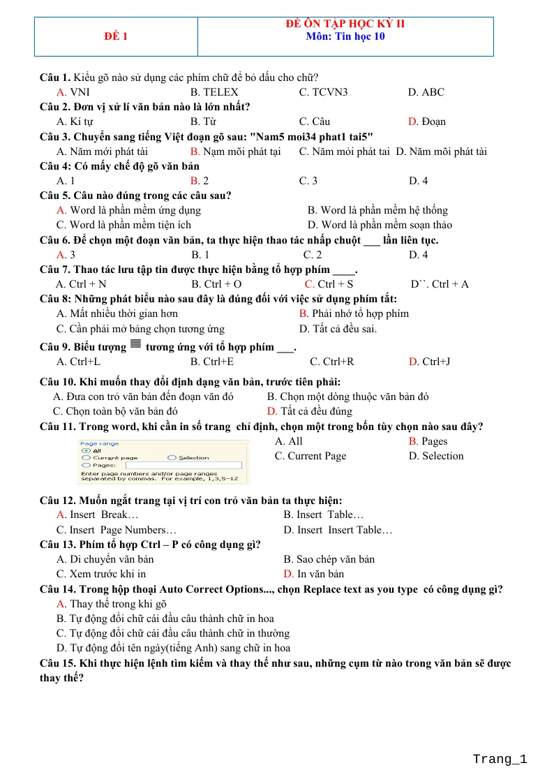Bộ Đề Ôn Thi Học Kỳ 2 Môn Tin 10
