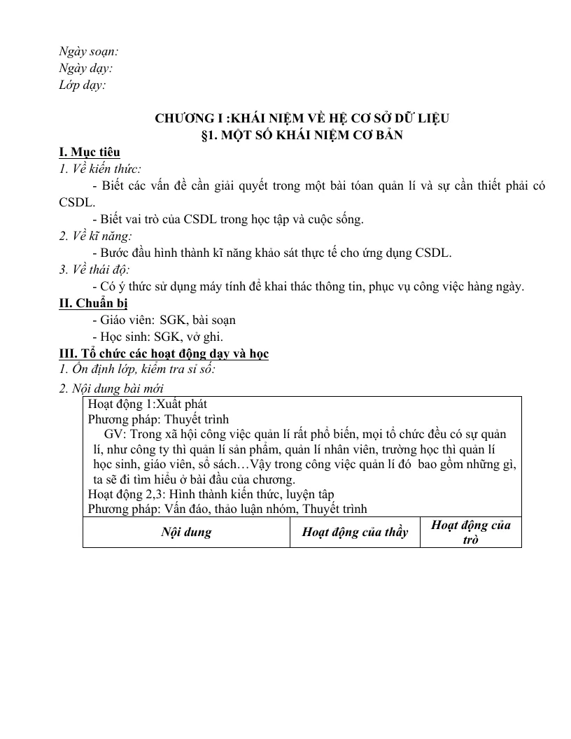 Giáo Án Môn Tin 12 Cả Năm Chương Trình Chuẩn 3 Cột