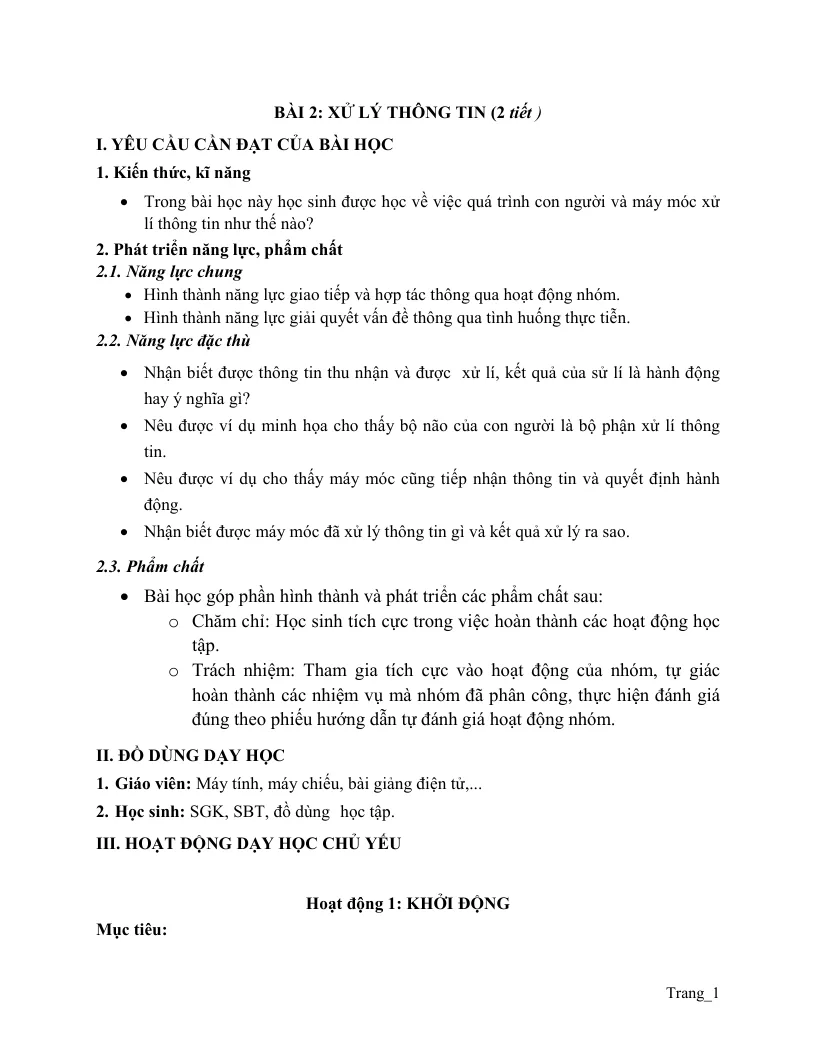Giáo Án Tin Lớp 3 Bài 2 Xử Lý Thông Tin