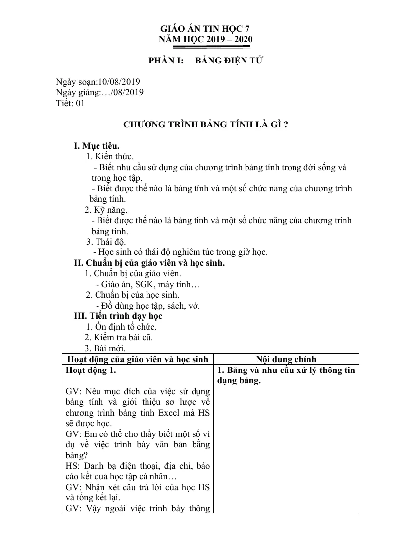 Giáo Án Môn Tin 7 Cả Năm Chương Trình Chuẩn 2 Cột