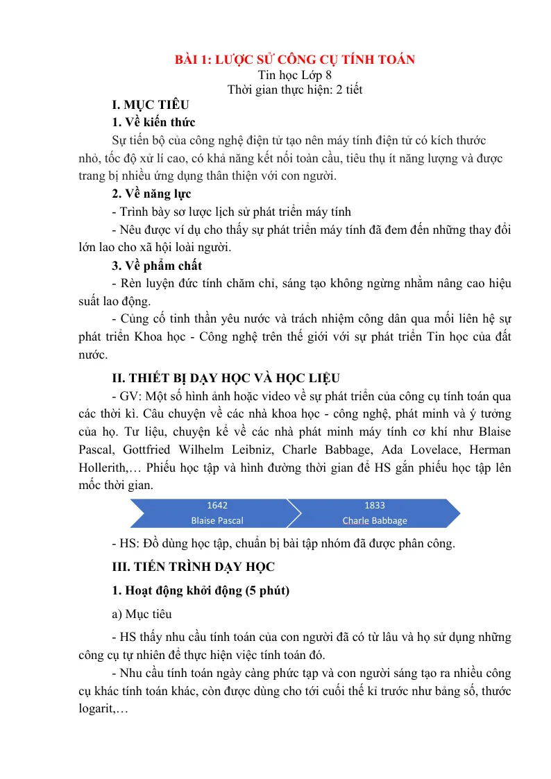 Giáo Án Tin 8 Bài 1 Lược Sử Công Cụ Tính Toán