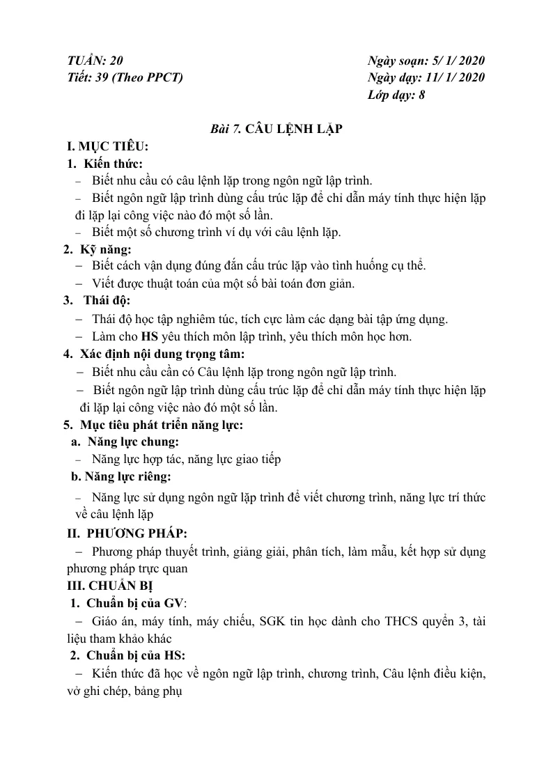 Giáo Án Tin Học Lớp 8 Học Kỳ 2 Phương Pháp Mới 5 Bước Hoạt Động