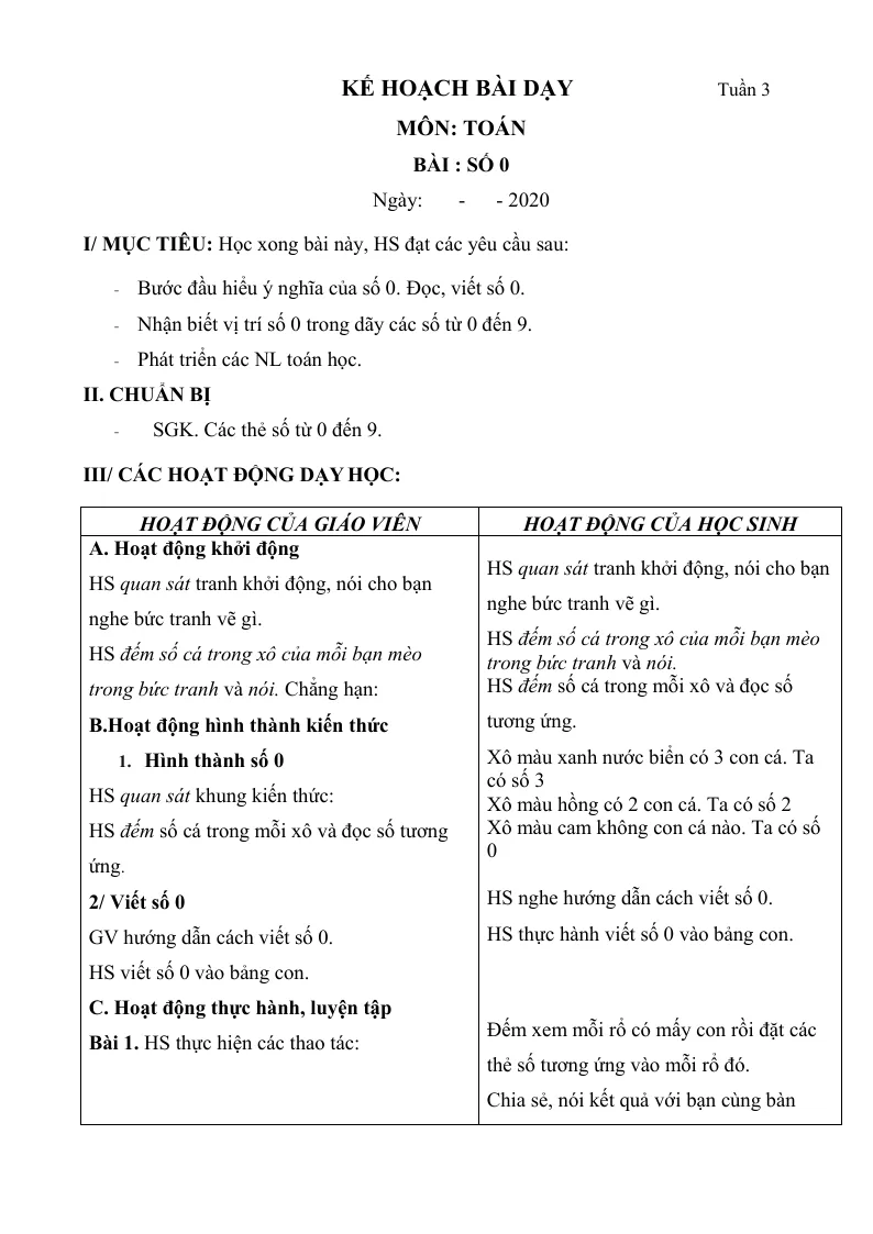 Giáo Án Toán Lớp 1 Sách Tuần 3
