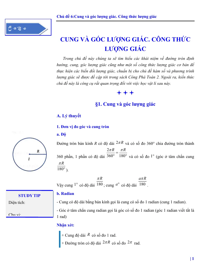 Chuyên Đề Cung Góc Lượng Giác. Công Thức Lượng Giác Có Lời Giải Và