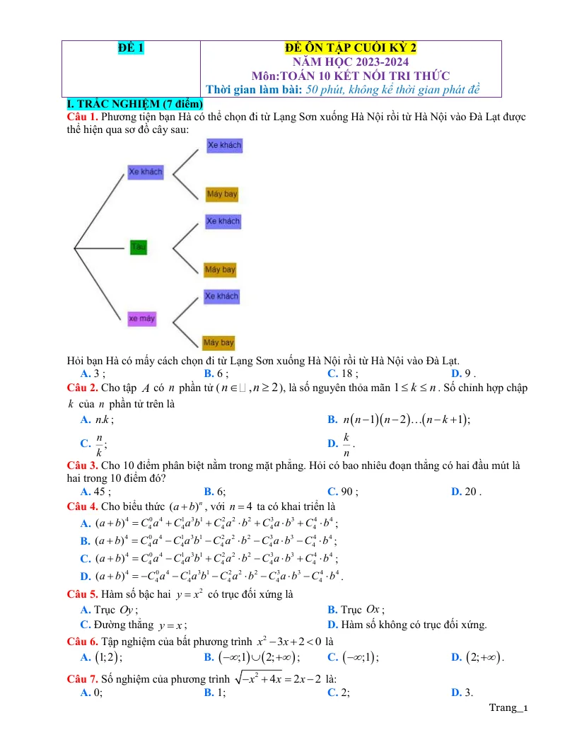 Đề Ôn Thi HK2 Toán 10 Giải Chi Tiết - Đề 3