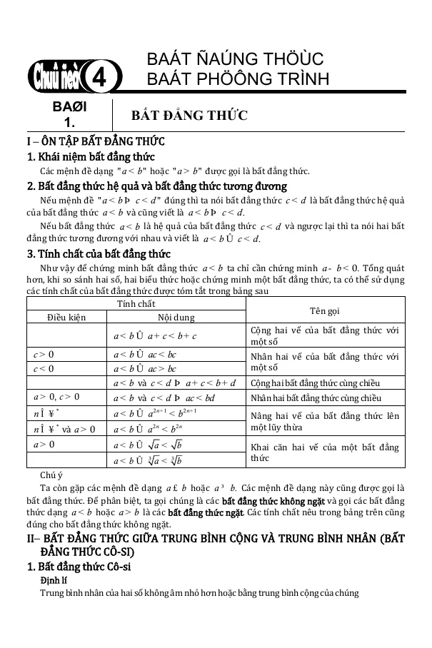 640 Câu Trắc Nghiệm Bất Đẳng Thức Bất Phương Trình