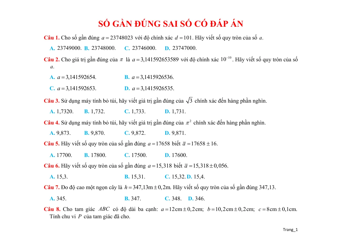 Trắc Nghiệm Số Gần Đúng Sai Số
