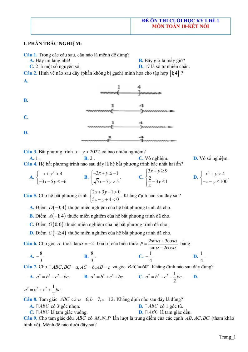 Bộ Đề Thi Học Kì 1 Toán 10 KNTT