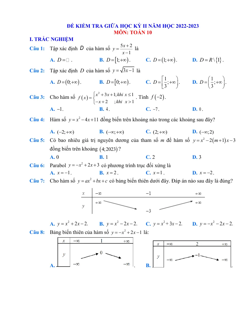 Bộ Đề Thi Giữa Học Kì 2 Toán 10
