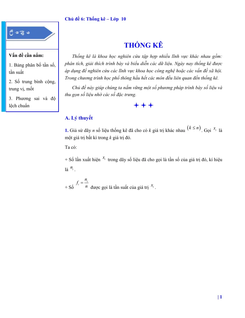Chuyên Đề Thống Kê Lớp 10