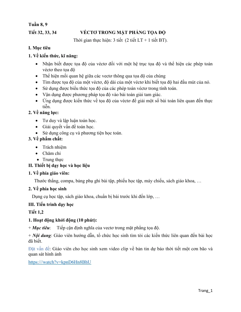 Giáo Án Toán 10 Tuần 9