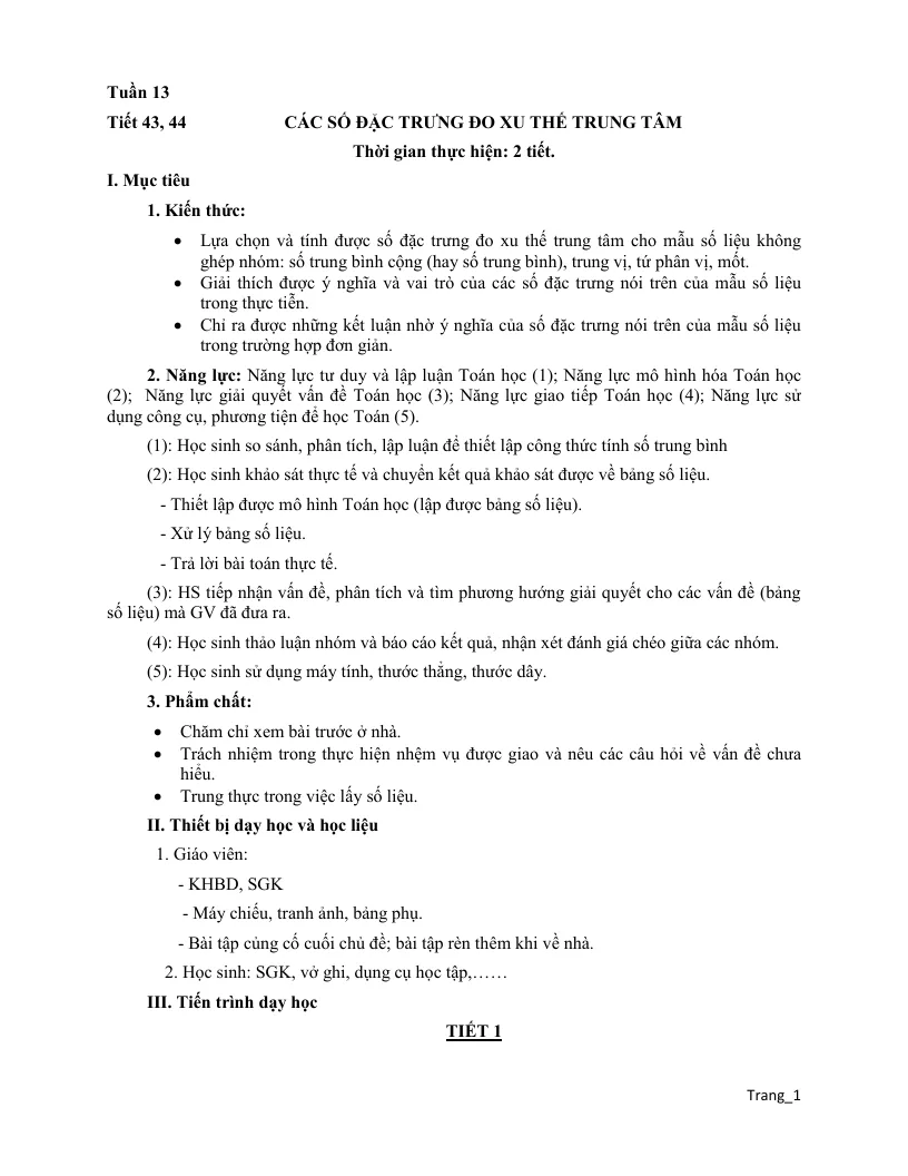 Giáo Án Toán 10 Tuần 13