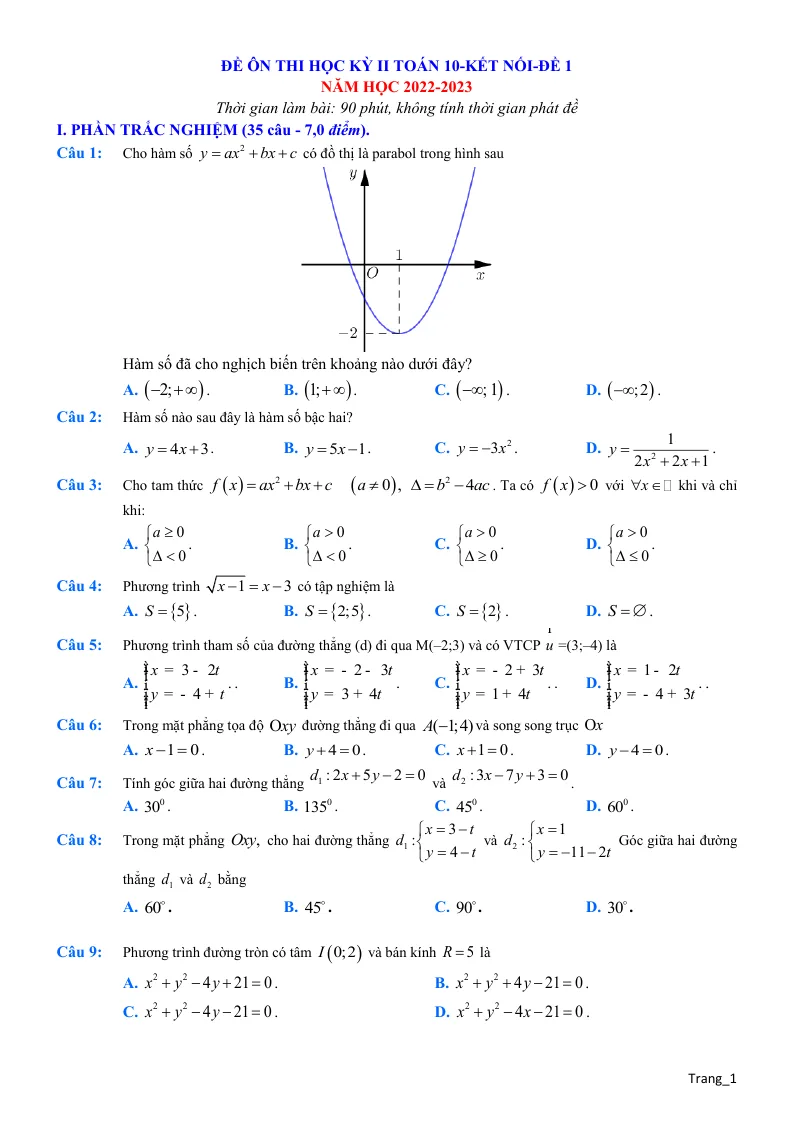 Bộ Đề Ôn Thi HK2 Toán 10