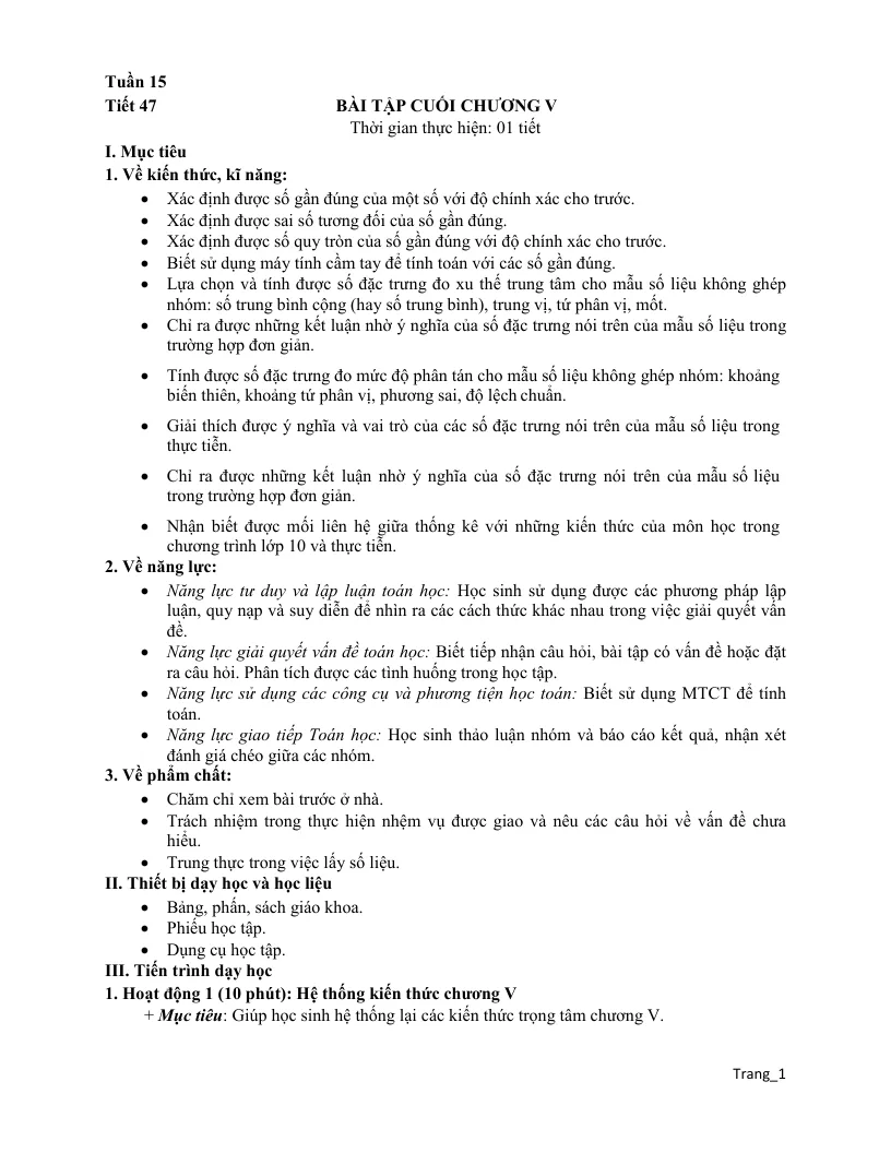 Giáo Án Toán 10 Tuần 15
