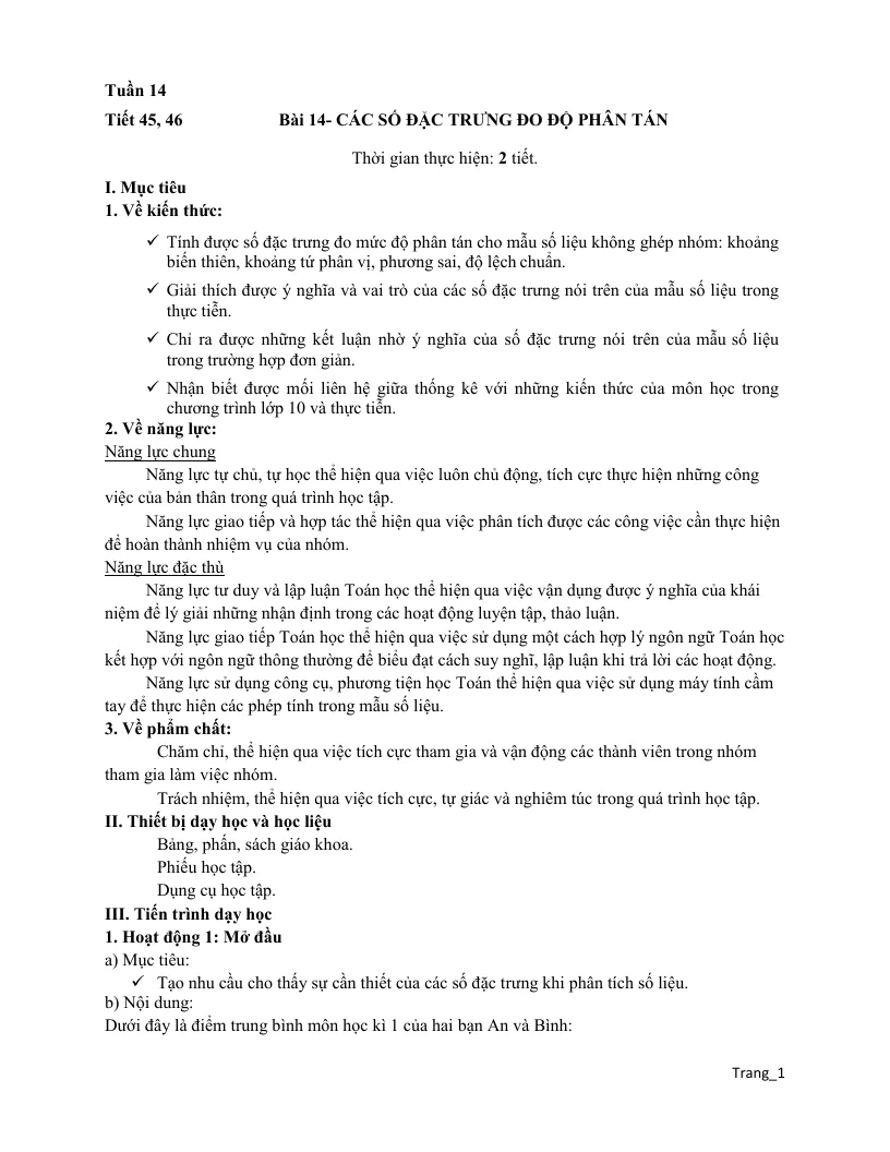 Giáo Án Toán 10 Tuần 14