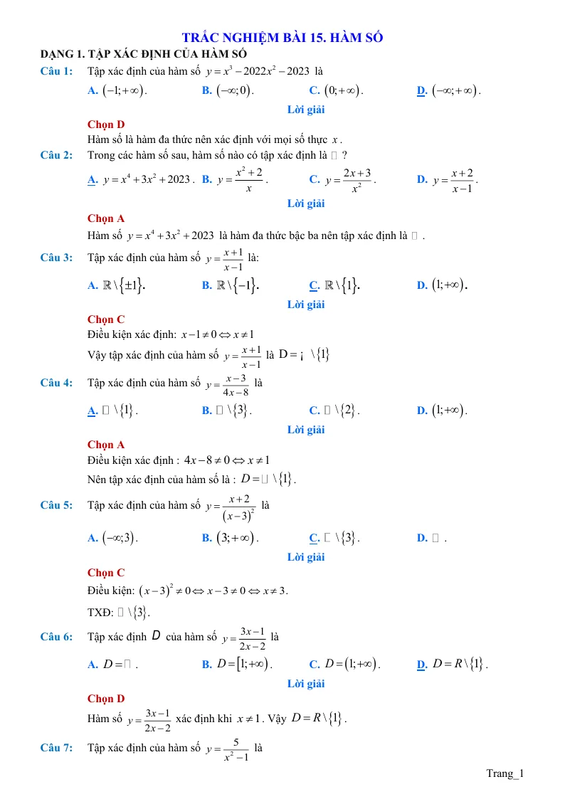 100 Câu Trắc Nghiệm Bài Hàm Số Toán 10