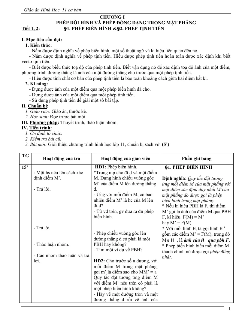 Giáo Án Hình Học Lớp 11 Cả Năm