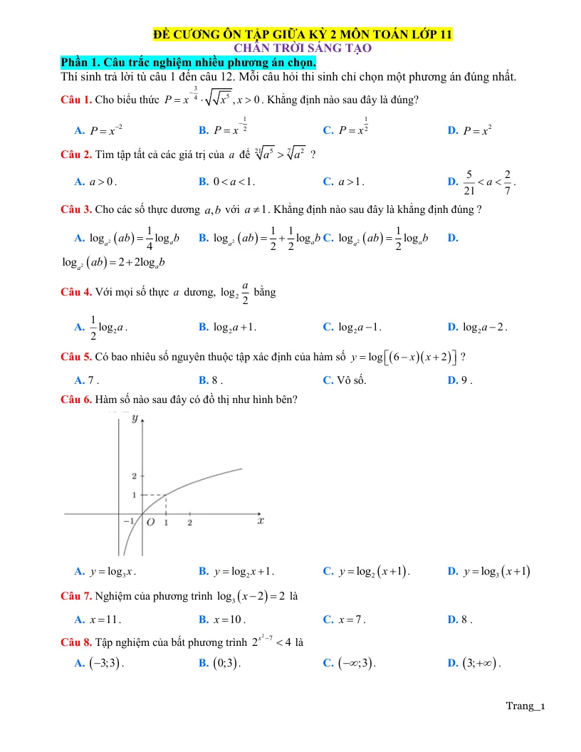 Đề Cương Ôn Tập Giữa Học Kỳ 2 Toán 11