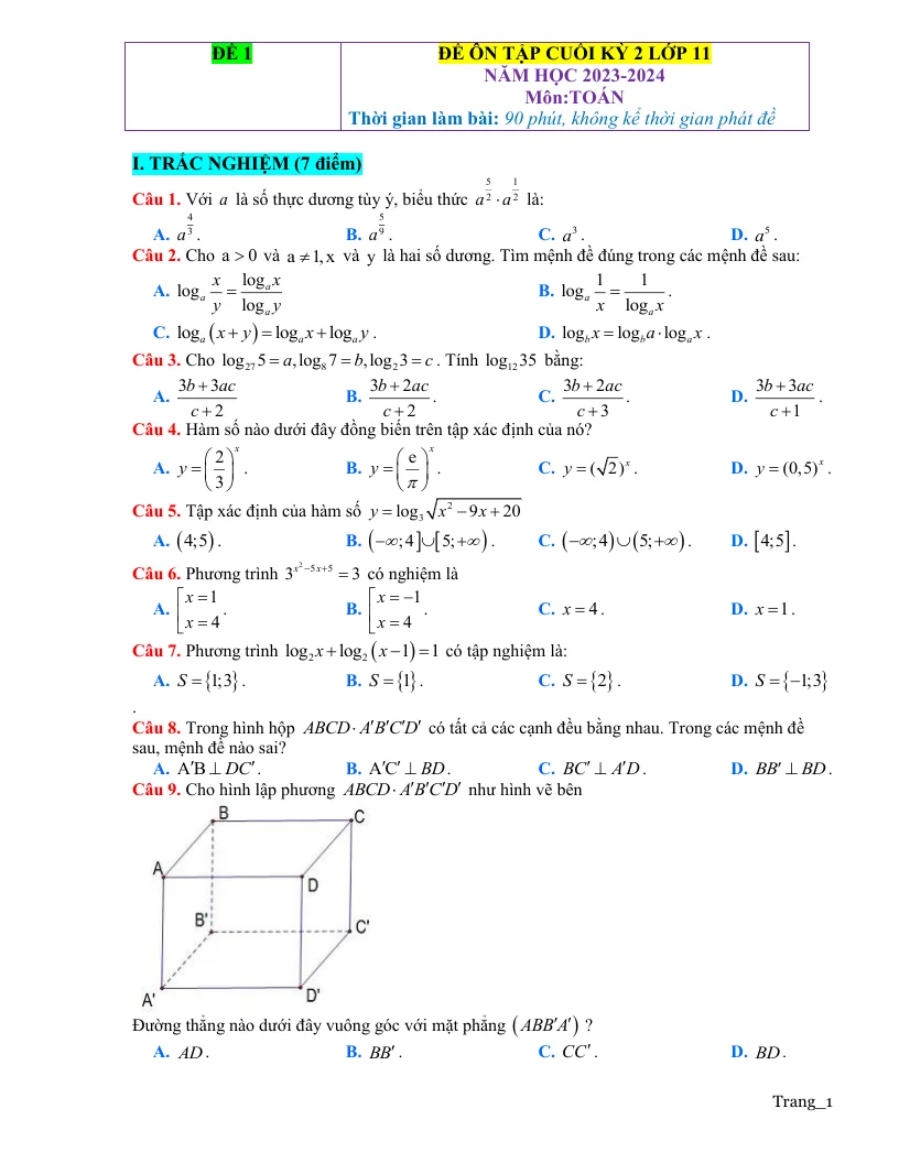 Đề Thi Học Kỳ 2 Toán 11 Giải Chi Tiết - Đề 1
