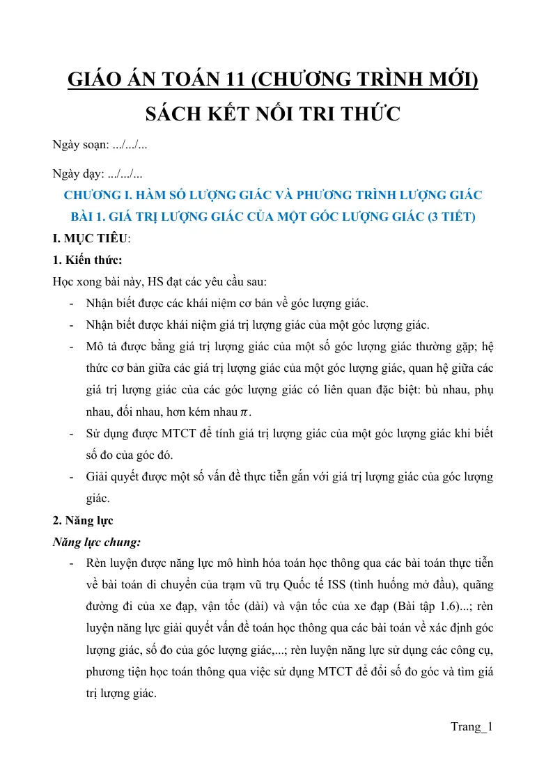 Giáo Án Toán 11 Học Kỳ 1