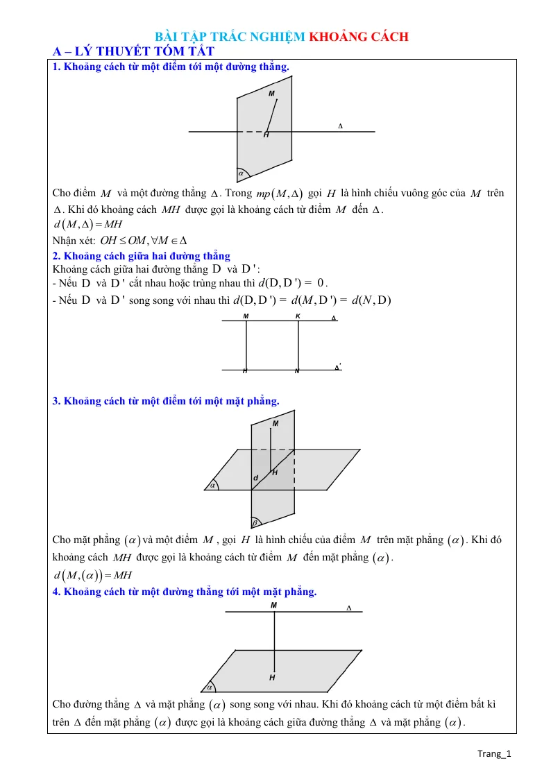 155 Câu Trắc Nghiệm Khoảng Cách