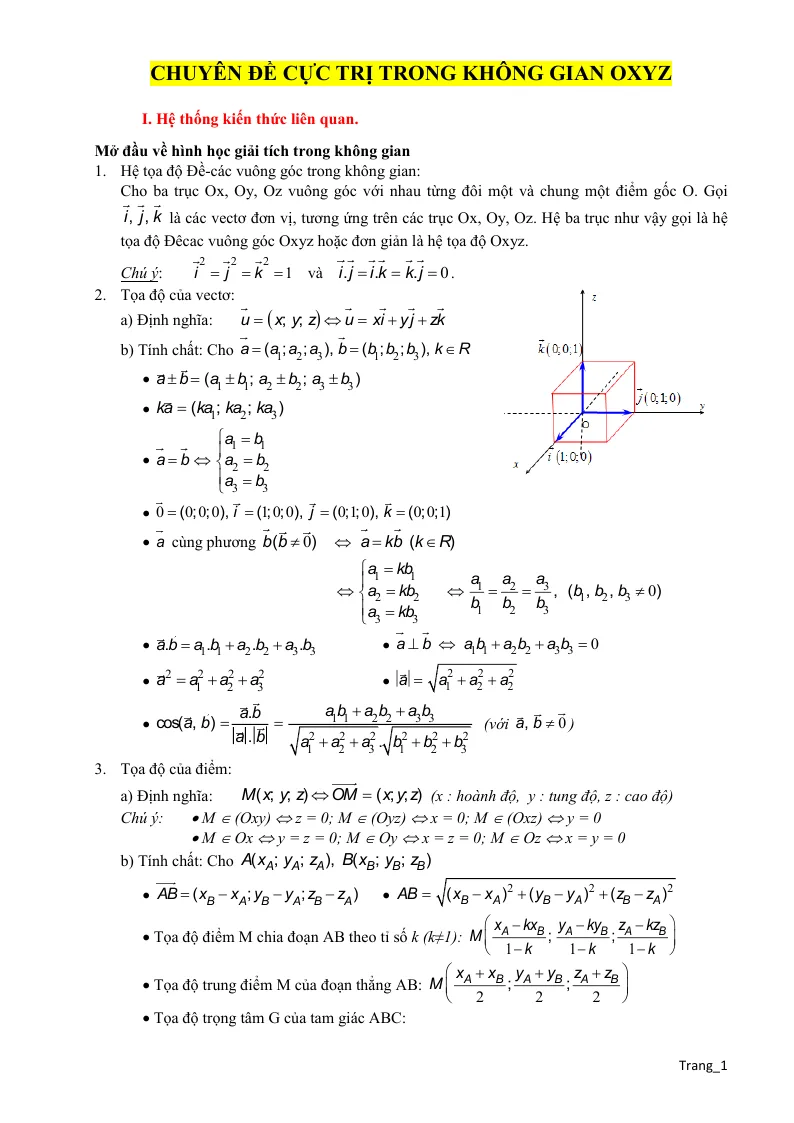 Chuyên Đề Cực Trị Trong Không Gian Oxyz Mức Vận Dụng